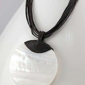 White Shell Pendant with Black Thread Cord